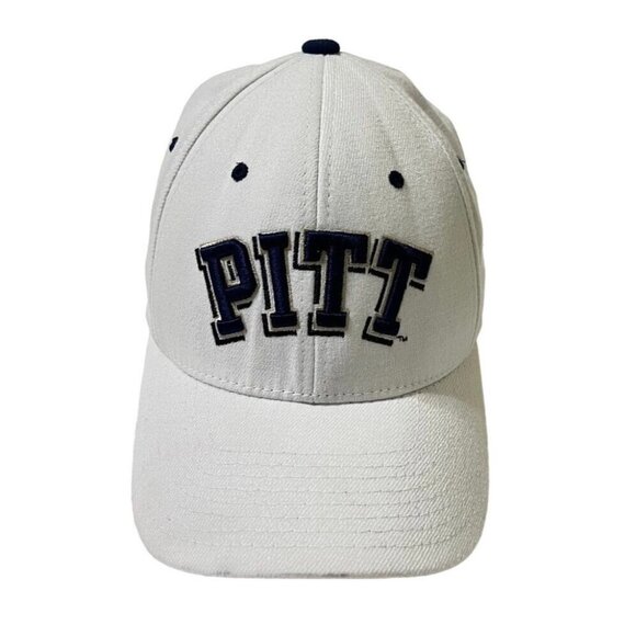 PITT Panthers Zephyr Cap Men M/L NCAA White w/Blue Letters Fitted Hat Pittsburgh - Picture 1 of 9